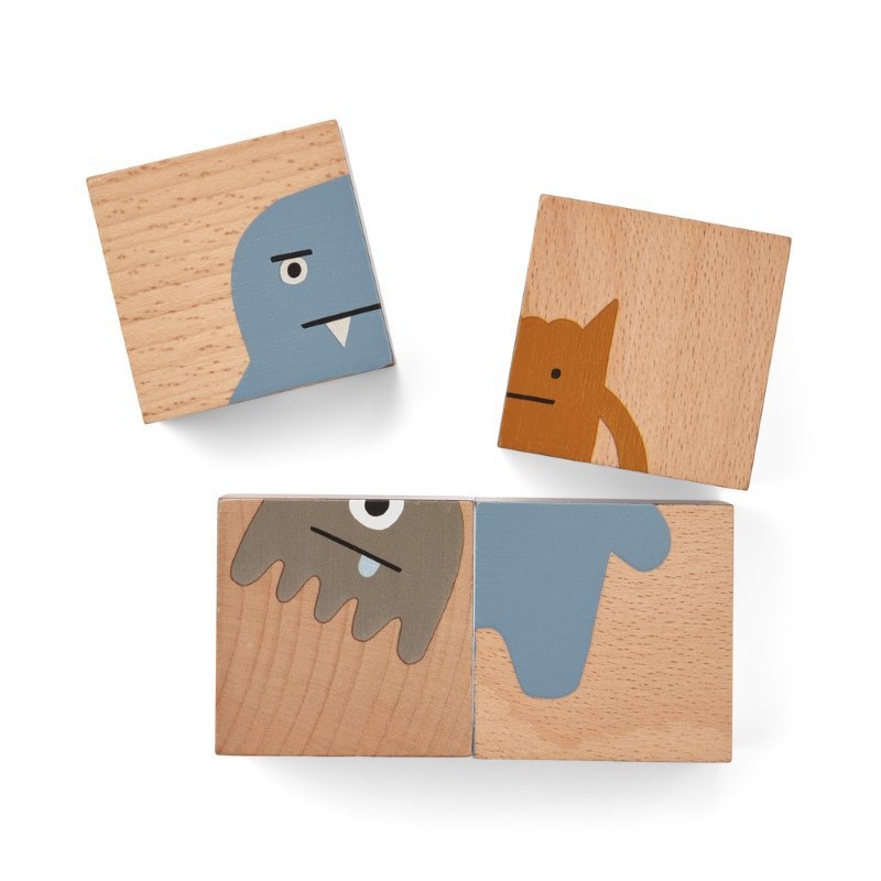 Przyjemne kolorowe drewniane puzzlie Suki w różnych kształtach